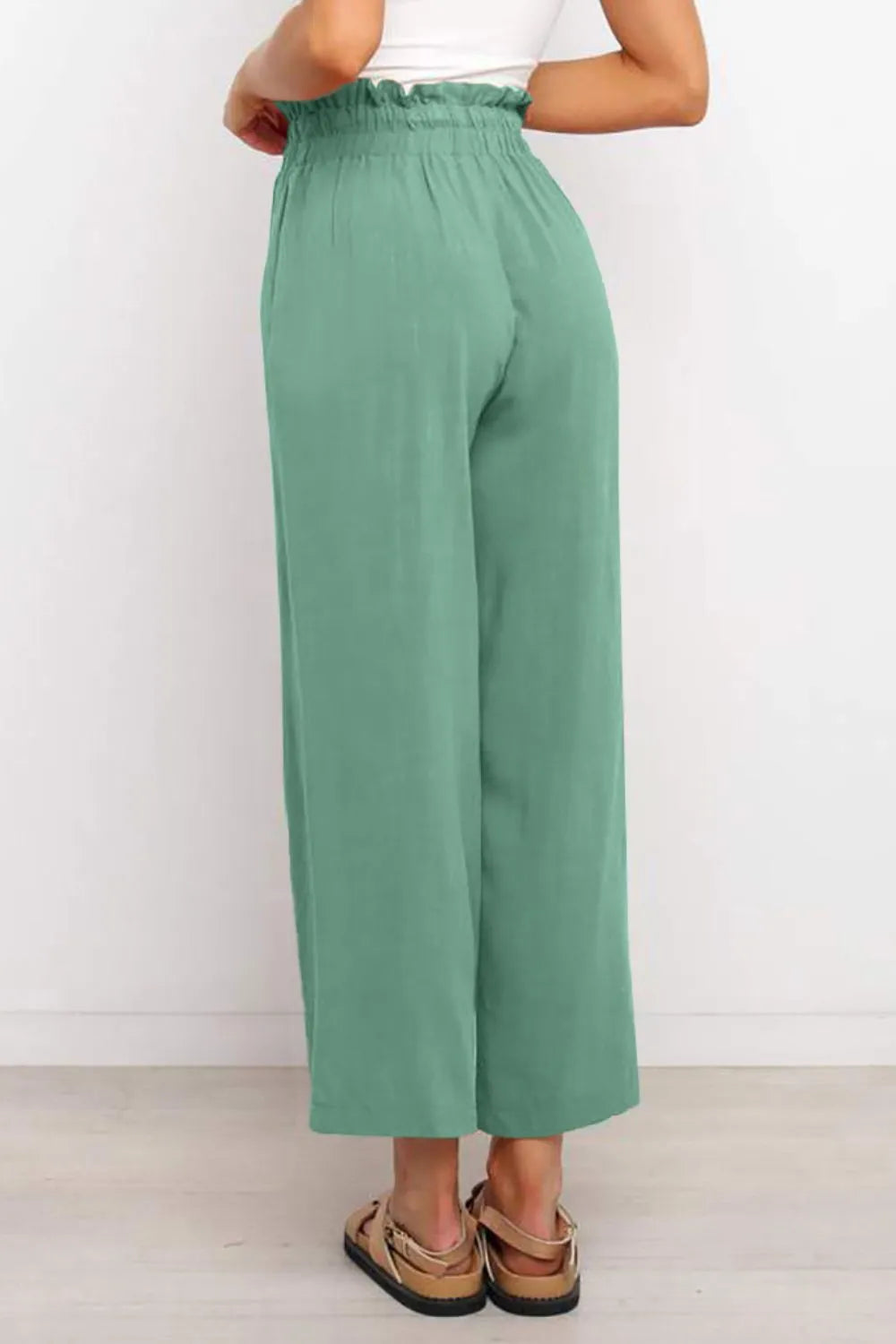 Drawstring Paperbag Waist Wide Leg Pants - Wellen Fashion