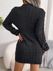 Cable-Knit Round Neck Mini Wrap Sweater Dress - Wellen Fashion