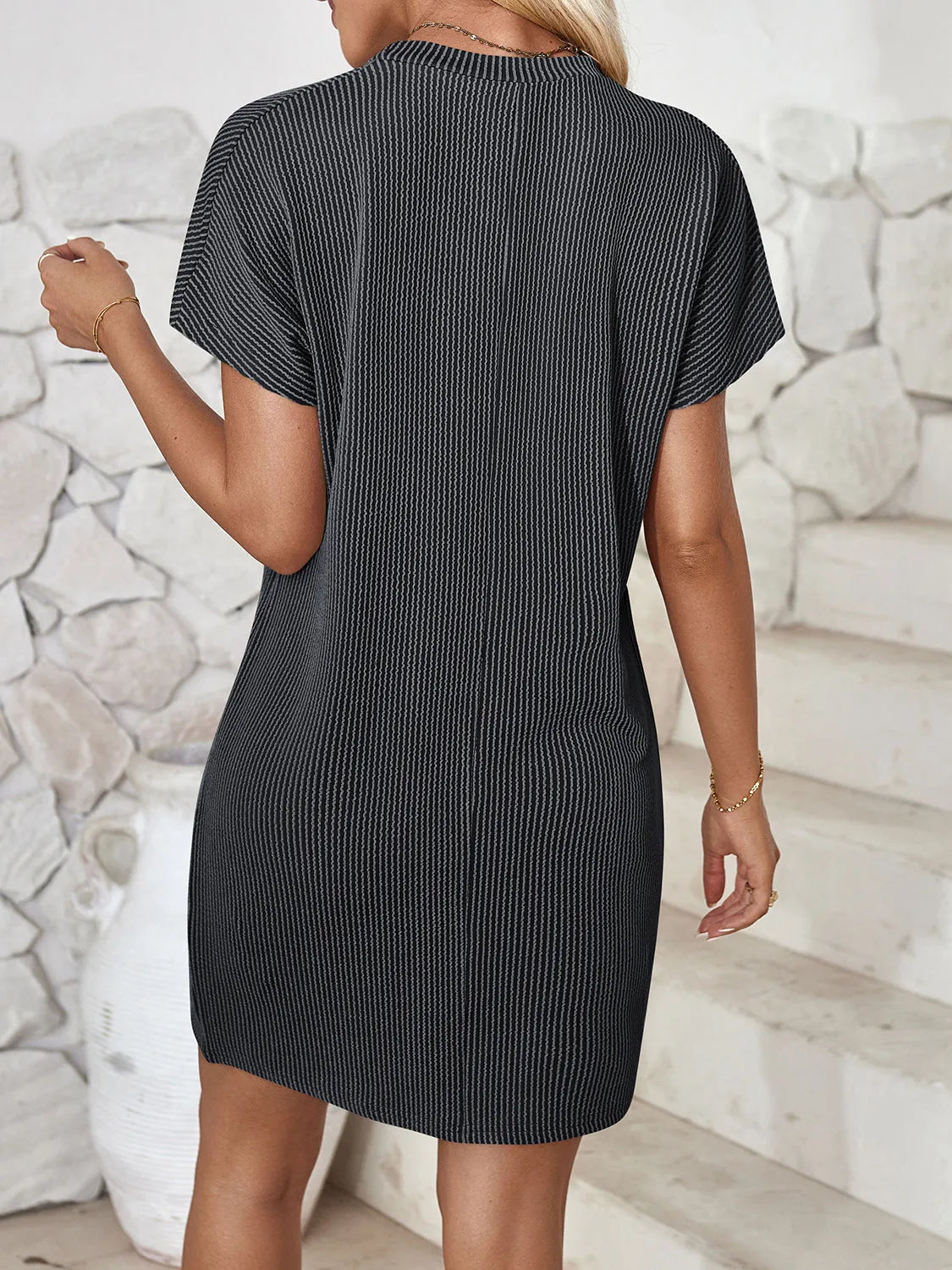 Lovelet Round Neck Short Sleeve Mini Dress - Wellen Fashion