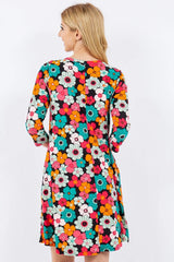 Celeste Full Size Floral Three-Quarter Sleeve Dress with Pockets - Wellen Fashion