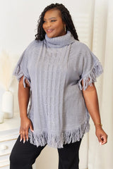 Justin Taylor Turtle Neck Fringe Poncho - Wellen Fashion