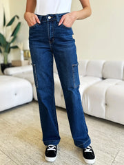 Judy Blue Full Size High Waist Straight Cargo Jeans - Wellen Fashion