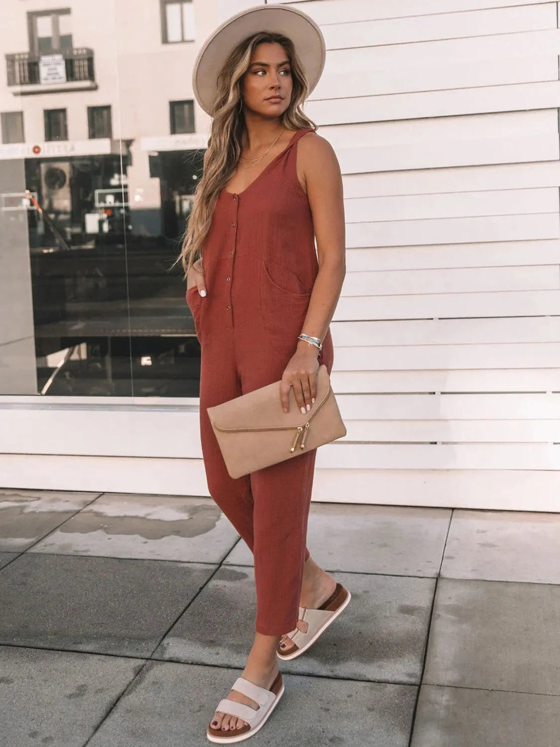 Full Size Scoop Neck Wide Strap Jumpsuit - Wellen Fashion