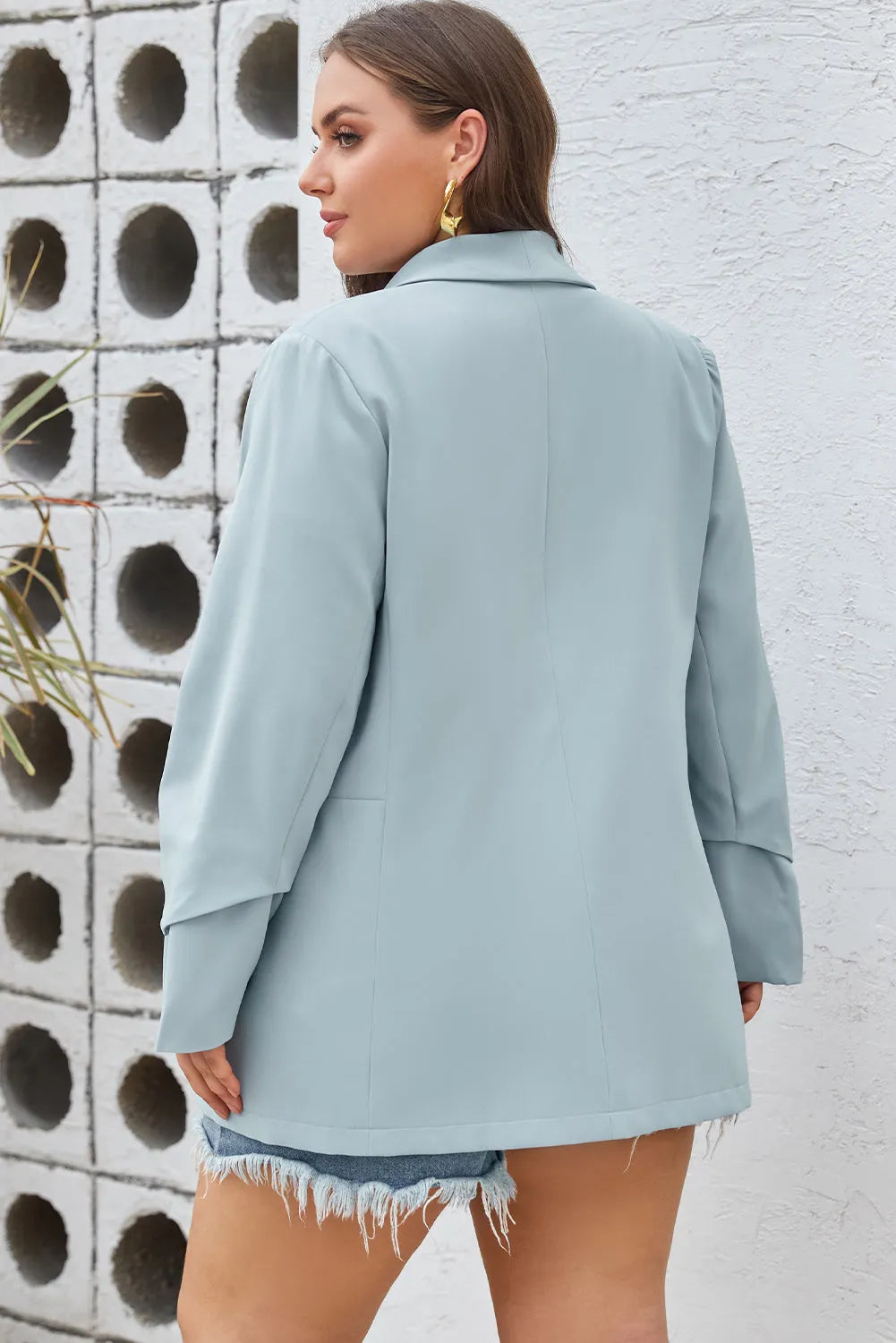 Plus Size Shawl Collar Long Sleeve Blazer - Wellen Fashion