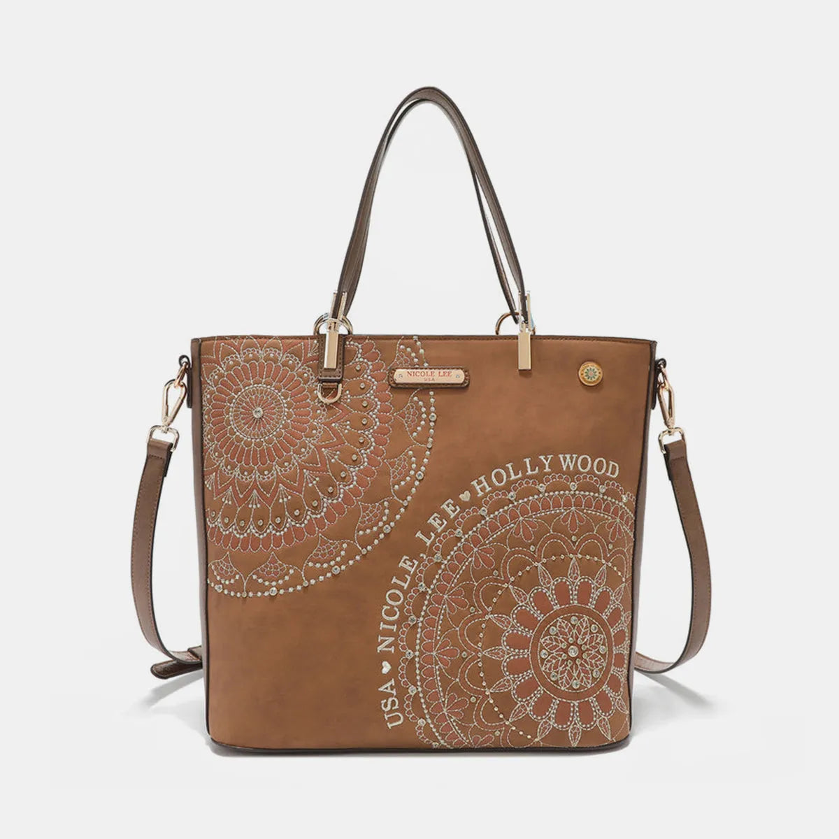 Nicole Lee USA Metallic Stitching Embroidery Inlaid Rhinestone Tote Bag - Wellen Fashion