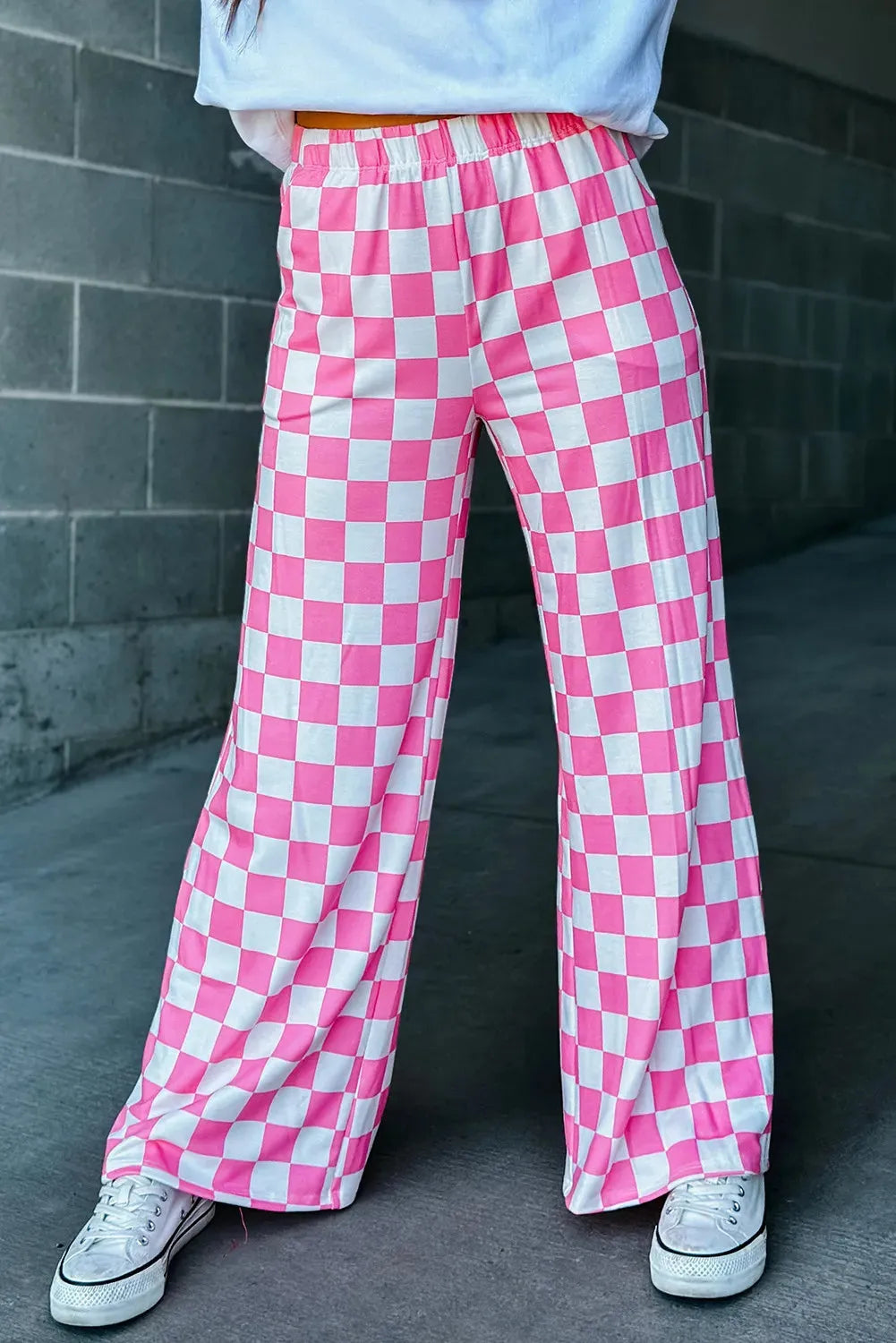 Checkered Wide Leg Pants - Wellen Fashion