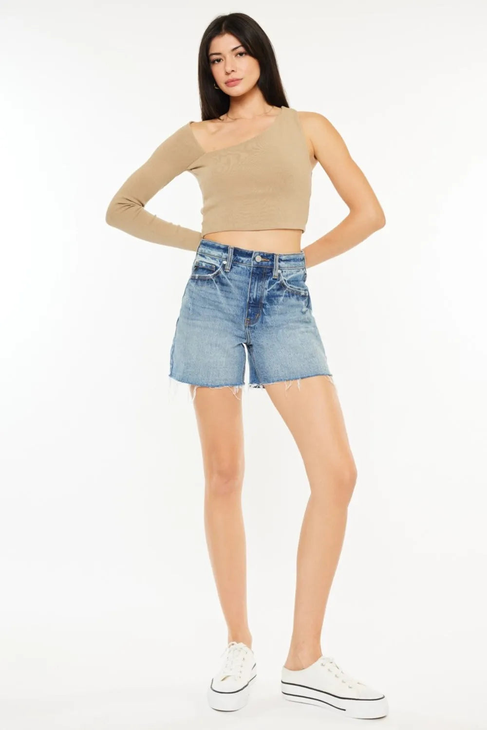 Kancan Full Size Raw Hem High Waist Denim Shorts - Wellen Fashion