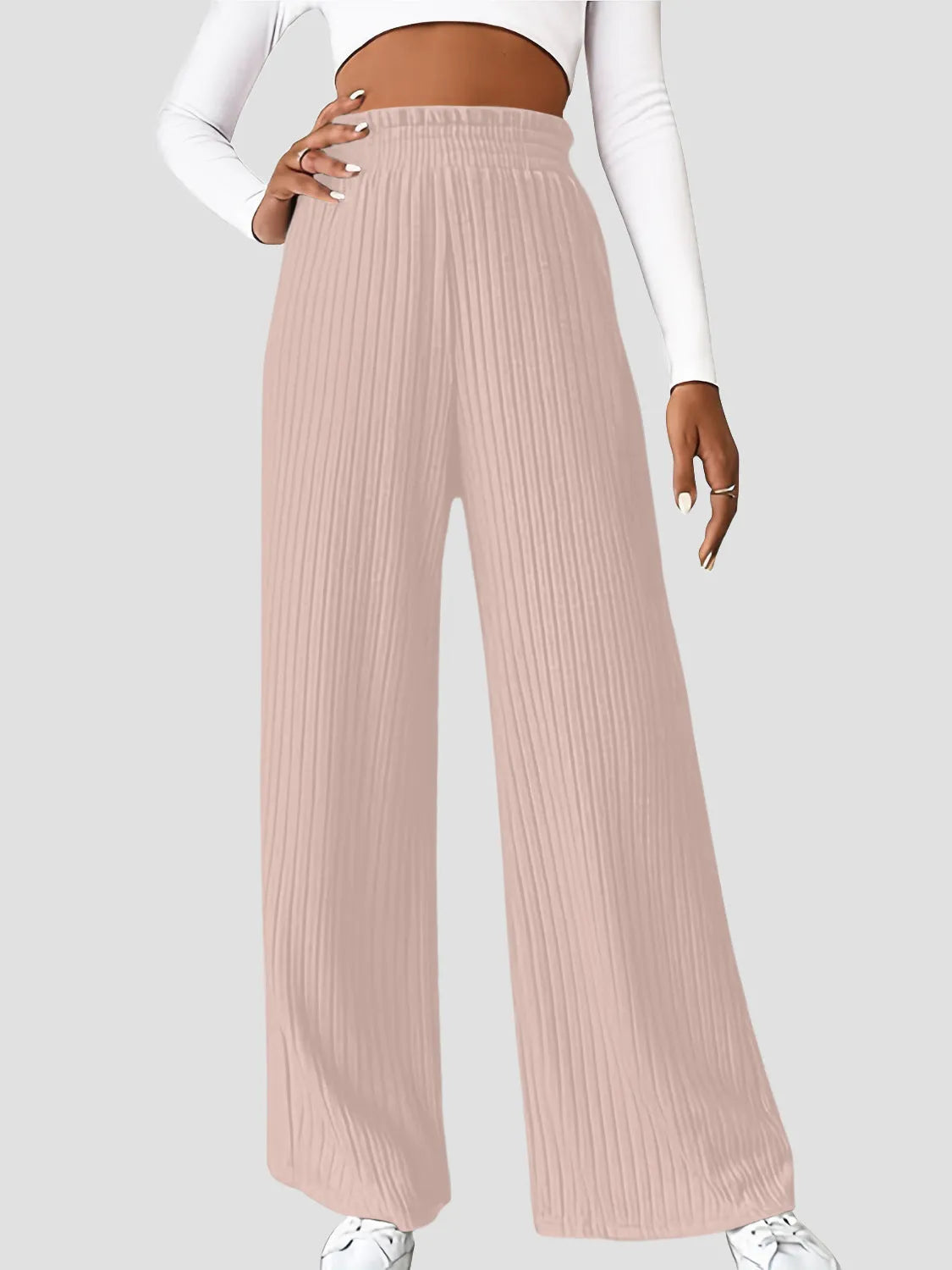 Ribbed High Waist Pants - Wellen Fashion