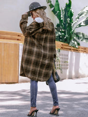 Plaid Button Up Long Sleeve Shacket - Wellen Fashion