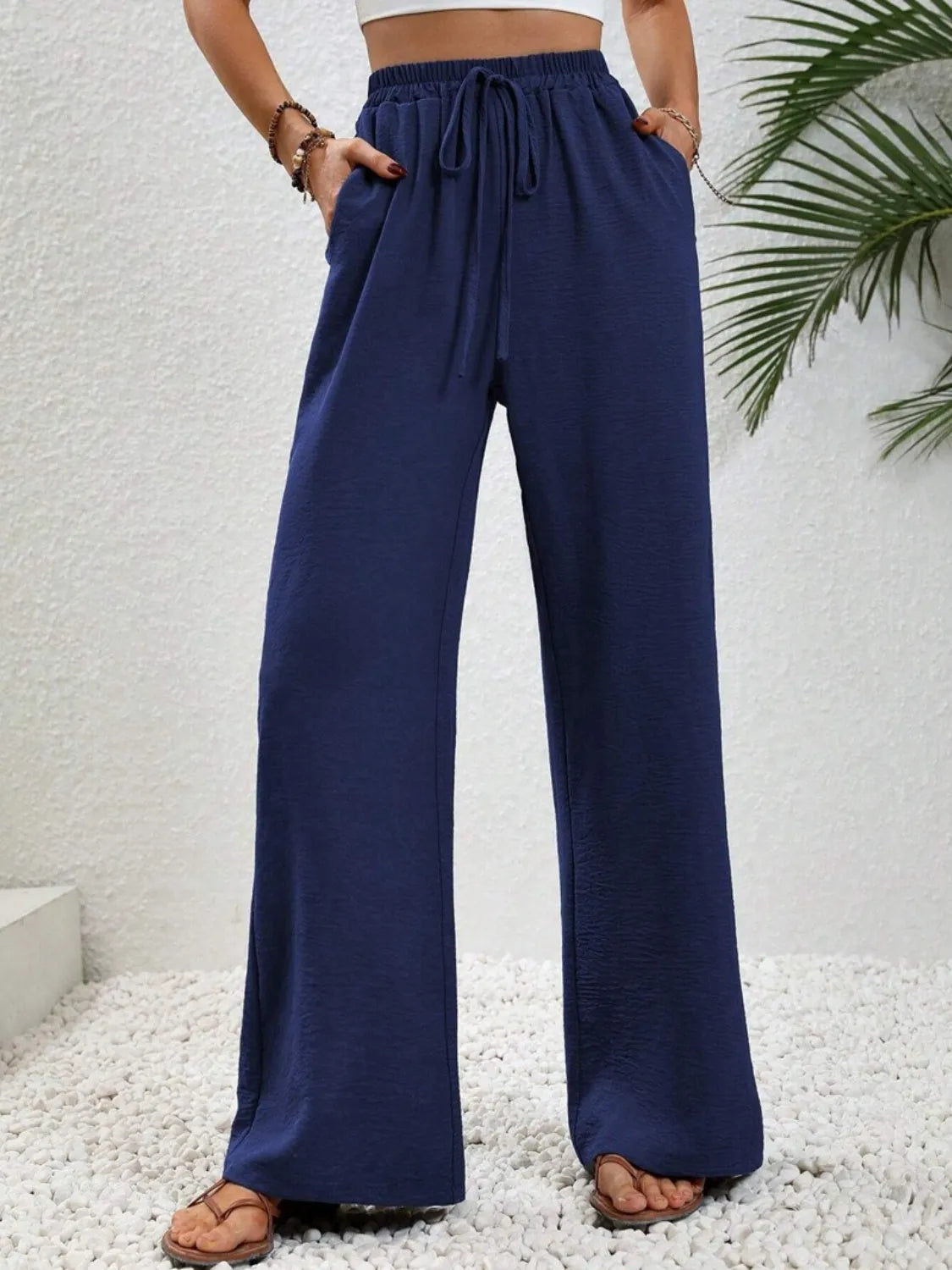 Wide Leg Drawstring Pants - Wellen Fashion