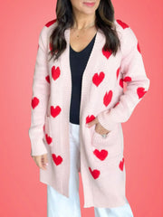 Heart Open Front Long Sleeve Cardigan - Wellen Fashion