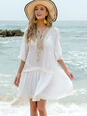 Tassel Lace Detail Half Sleeve Cover-Up Dress - Wellen Fashion