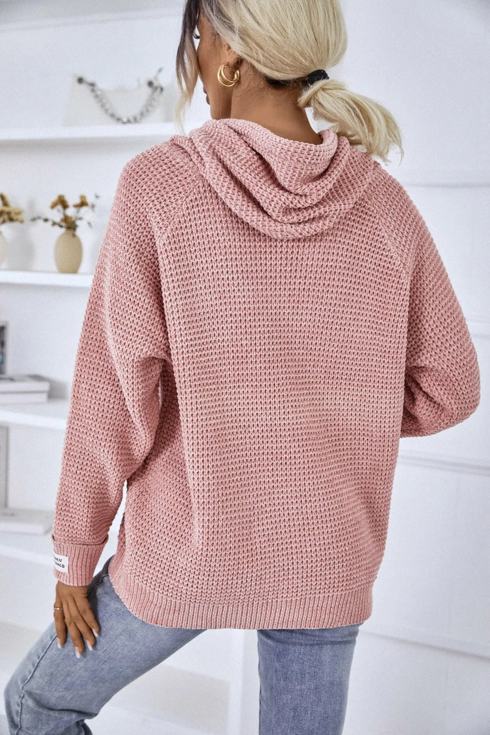 Drawstring Long Sleeve Hooded Sweater - Wellen Fashion