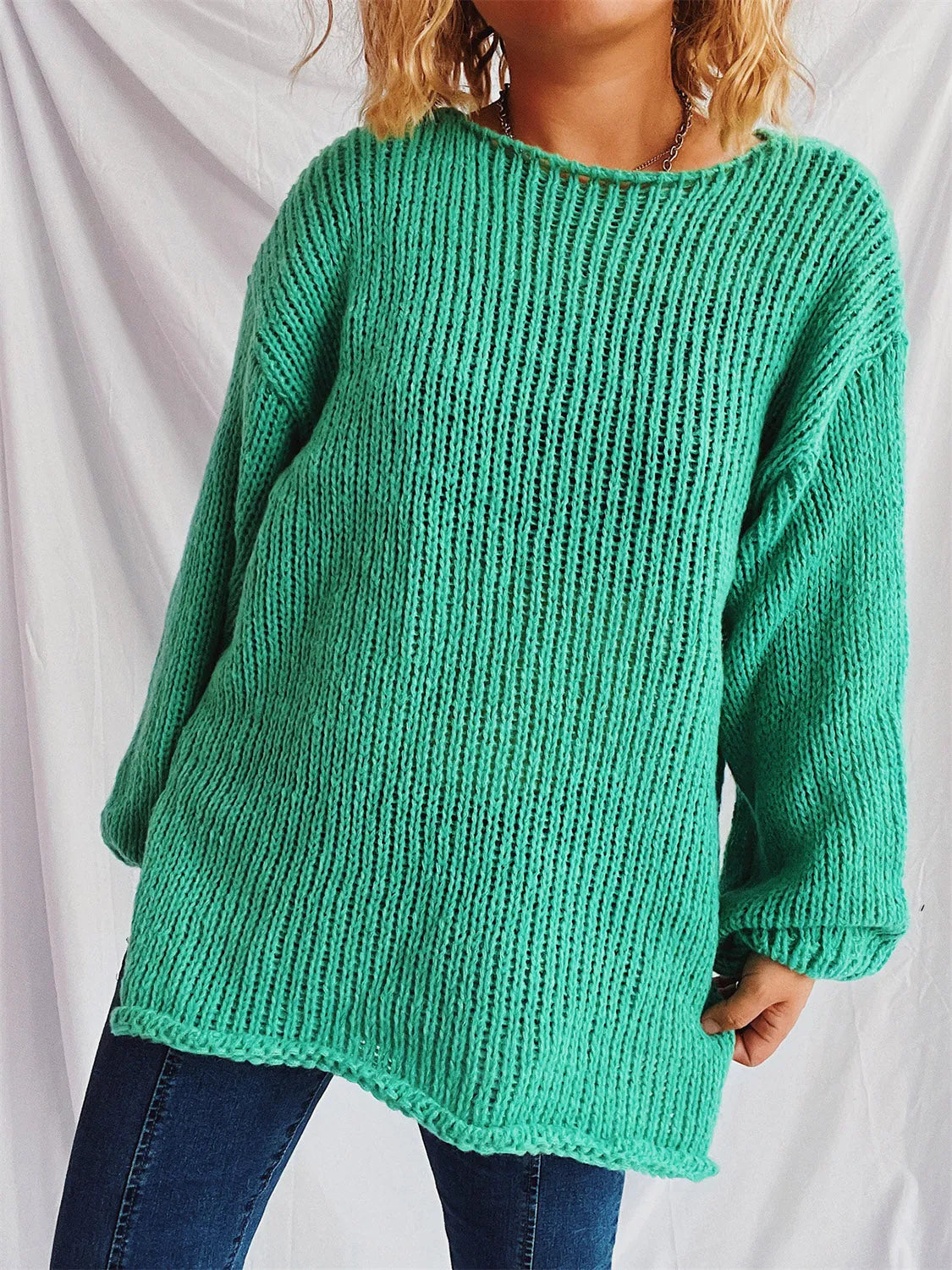 Boat Neck Dropped Shoulder Sweater - Wellen Fashion