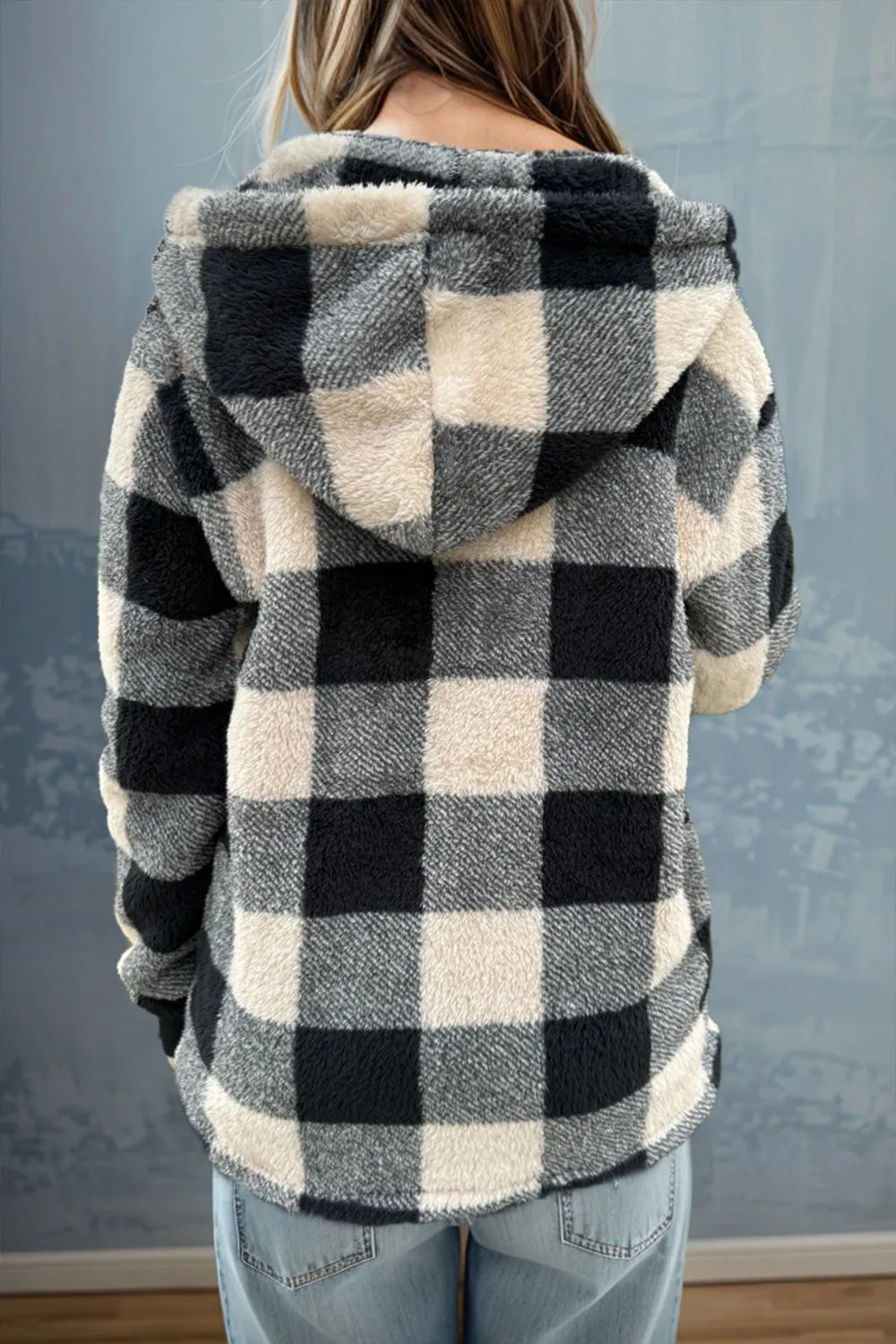 Double Take Full Size Plaid Long Sleeve Hooded Coat - Wellen Fashion