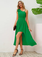 Bow Asymmetrical Neck Sleeveless Dress - Wellen Fashion