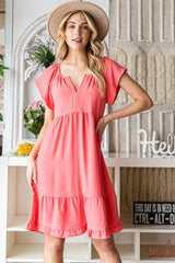 Reborn J Ruffled Notched Cap Sleeve Dress - Wellen Fashion