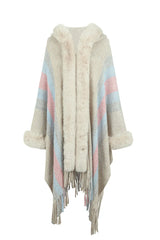 Color Block Fringe Detail Poncho - Wellen Fashion