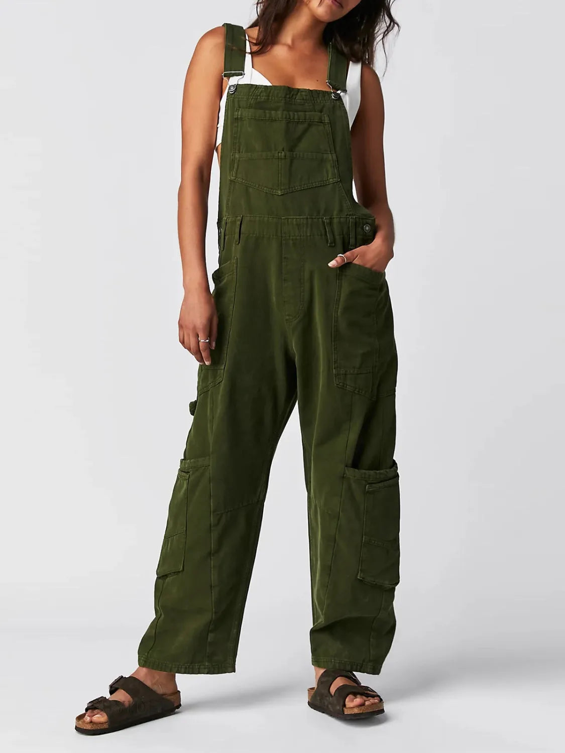 Pocketed Wide Strap Denim Overalls - Wellen Fashion