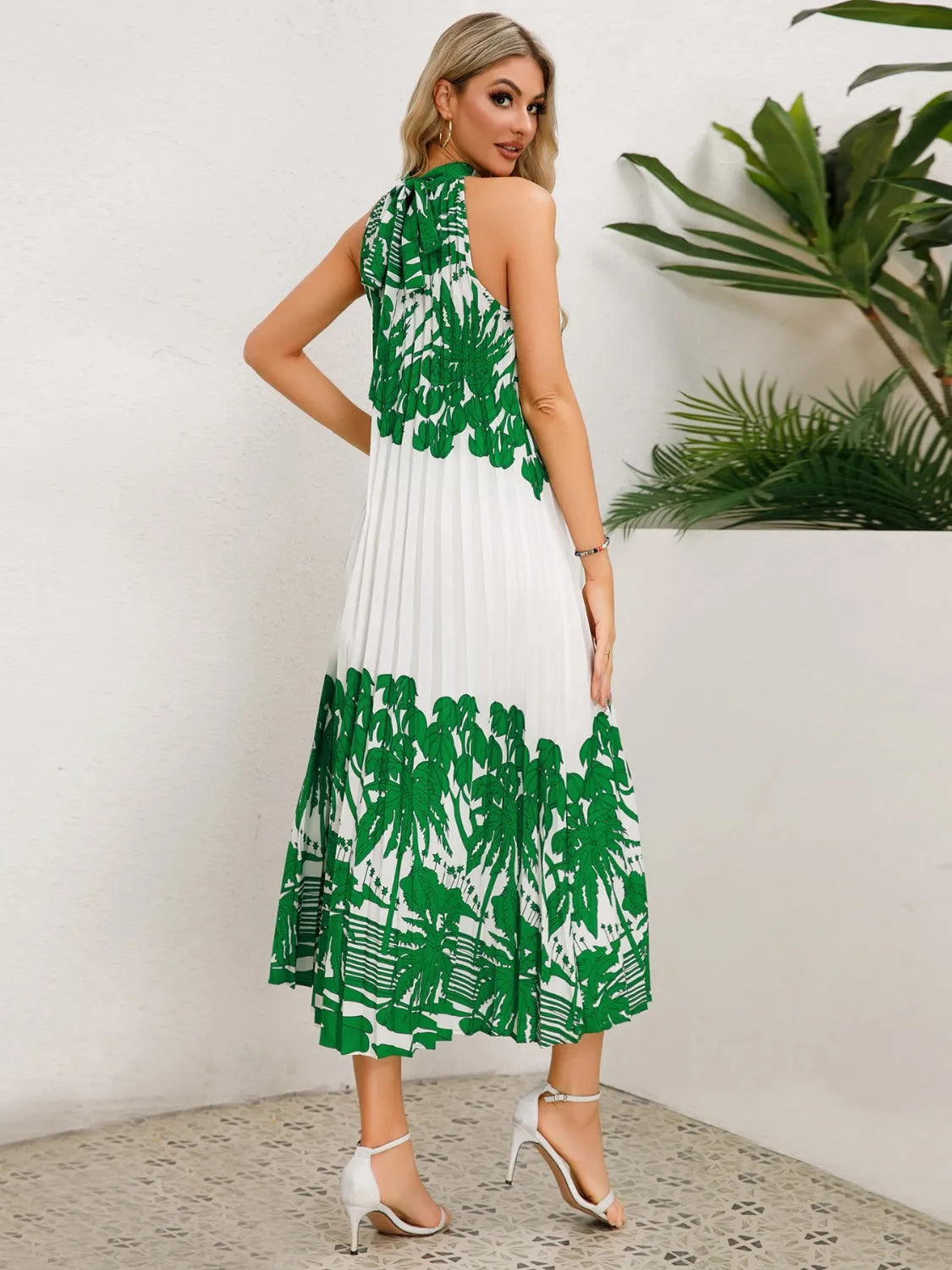 Tied Printed Sleeveless Midi Dress - Wellen Fashion