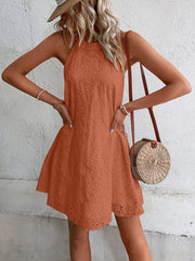 Eyelet Grecian Neck Mini Dress - Wellen Fashion