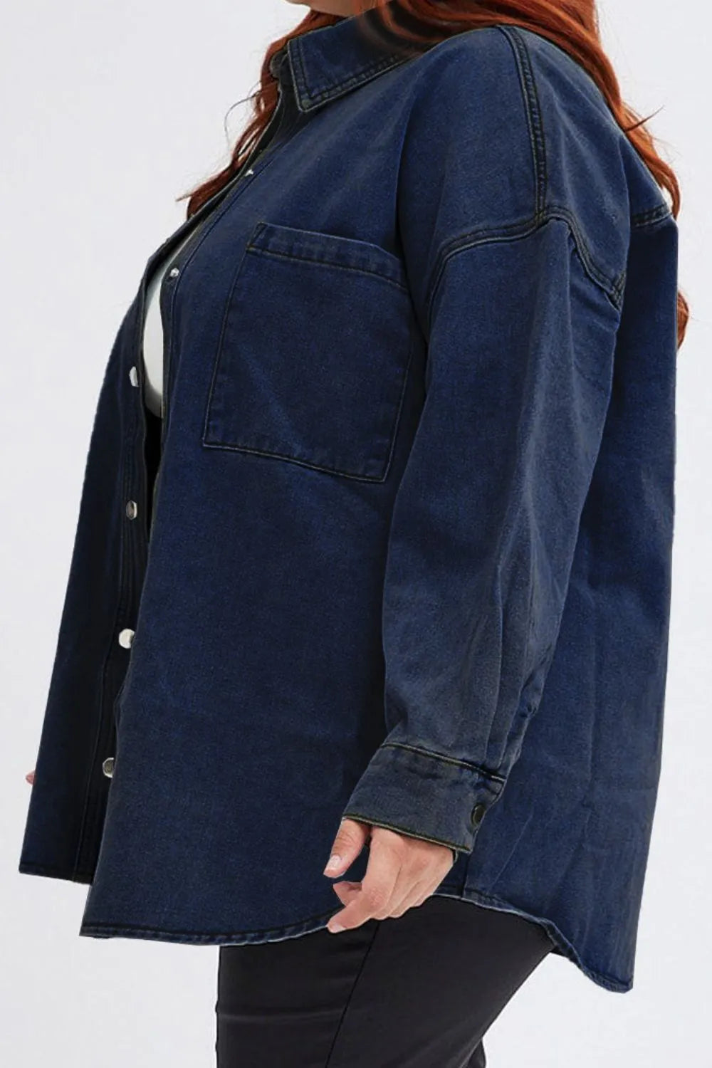 Plus Size Snap Down Pocketed Denim Jacket - Wellen Fashion