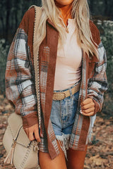 Plaid Button Up Long Sleeve Shacket - Wellen Fashion