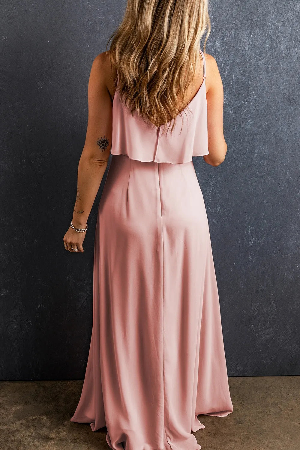 Slit Ruffled V-Neck Maxi Dress - Wellen Fashion