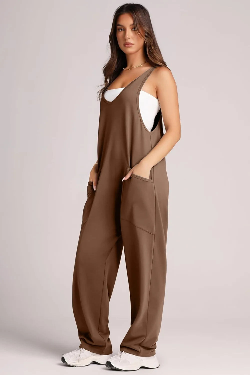 Wide Strap Jumpsuit with Pockets - Wellen Fashion