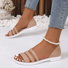 PU Leather Three-Strap Sandals - Wellen Fashion