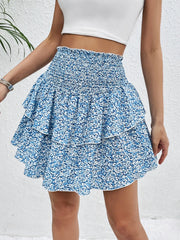 Perfee Smocked Layered Printed Mini Skirt - Wellen Fashion