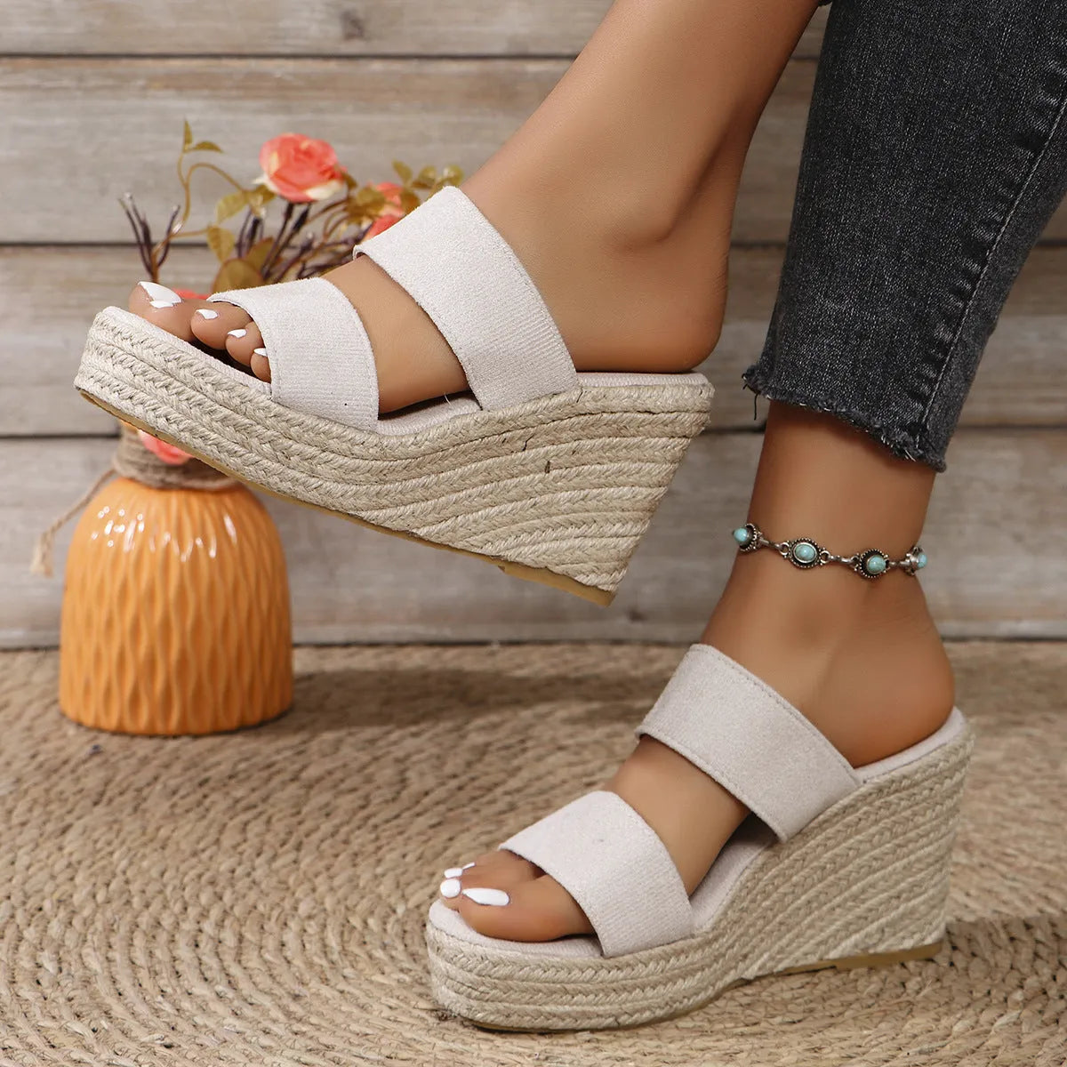 Open Toe Platform Wedge Sandals - Wellen Fashion