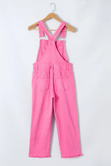 Distressed Pocketed Wide Strap Denim Overalls - Wellen Fashion