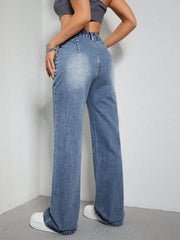 High Rise Wide Leg Jeans with Pockets - Wellen Fashion