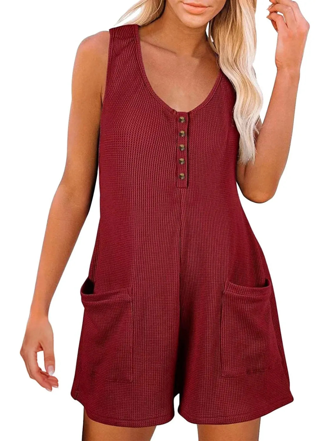 Full Size Pocketed Scoop Neck Sleeveless Romper - Wellen Fashion