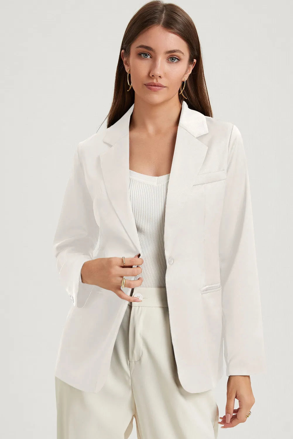 Long Sleeve Lapel Collar Blazer - Wellen Fashion