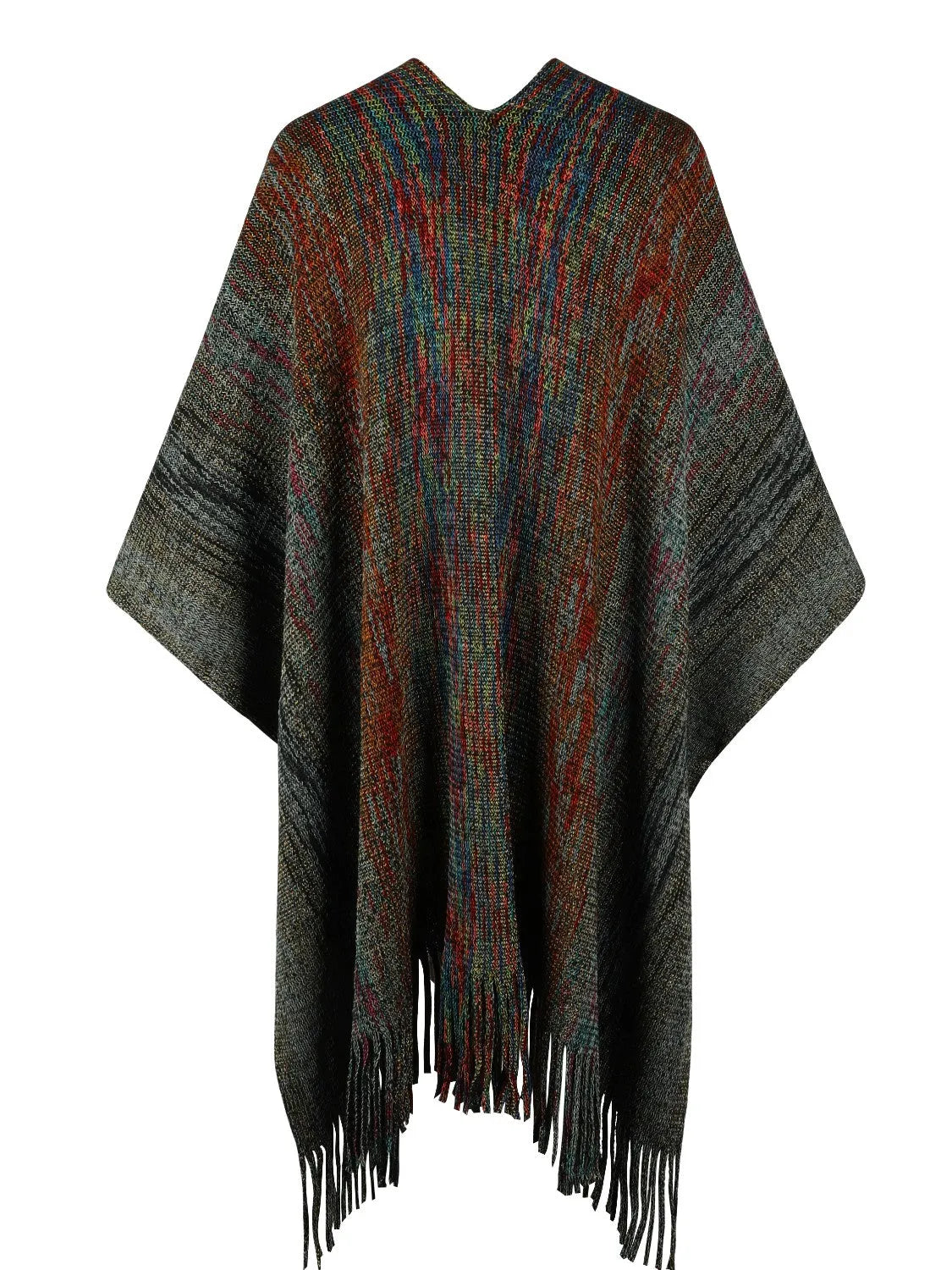 Heathered Fringe Hem Poncho - Wellen Fashion