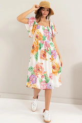 HYFVE Floral Flutter Sleeve Smocked Dress - Wellen Fashion