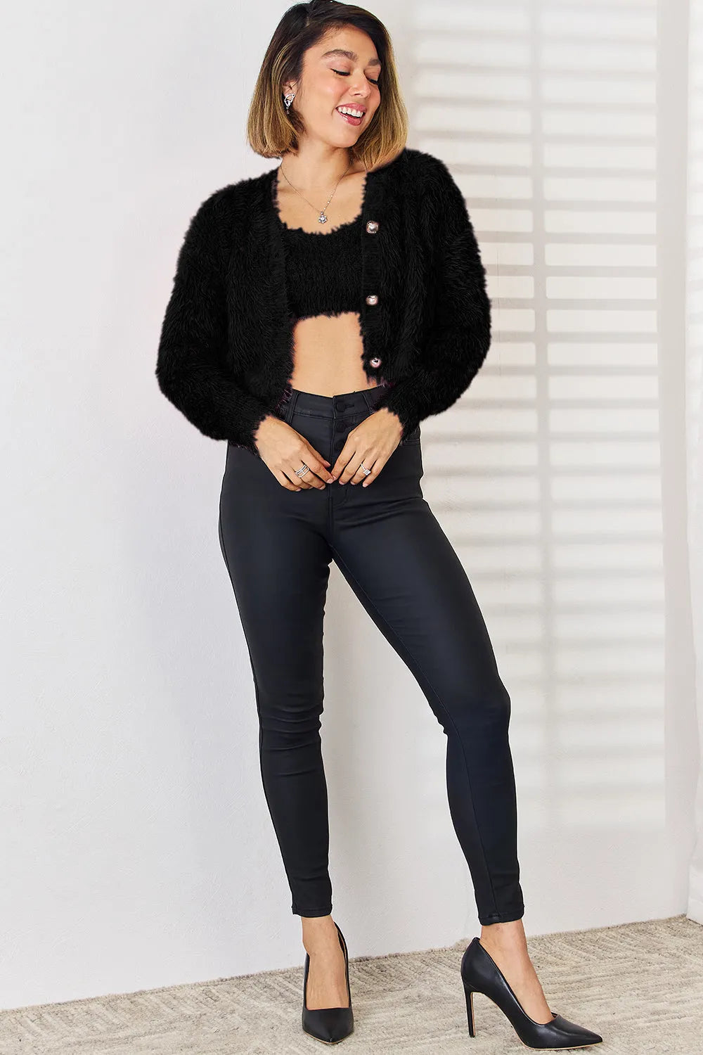 Scoop Neck Vest and Cardigan Sweater Set - Wellen Fashion