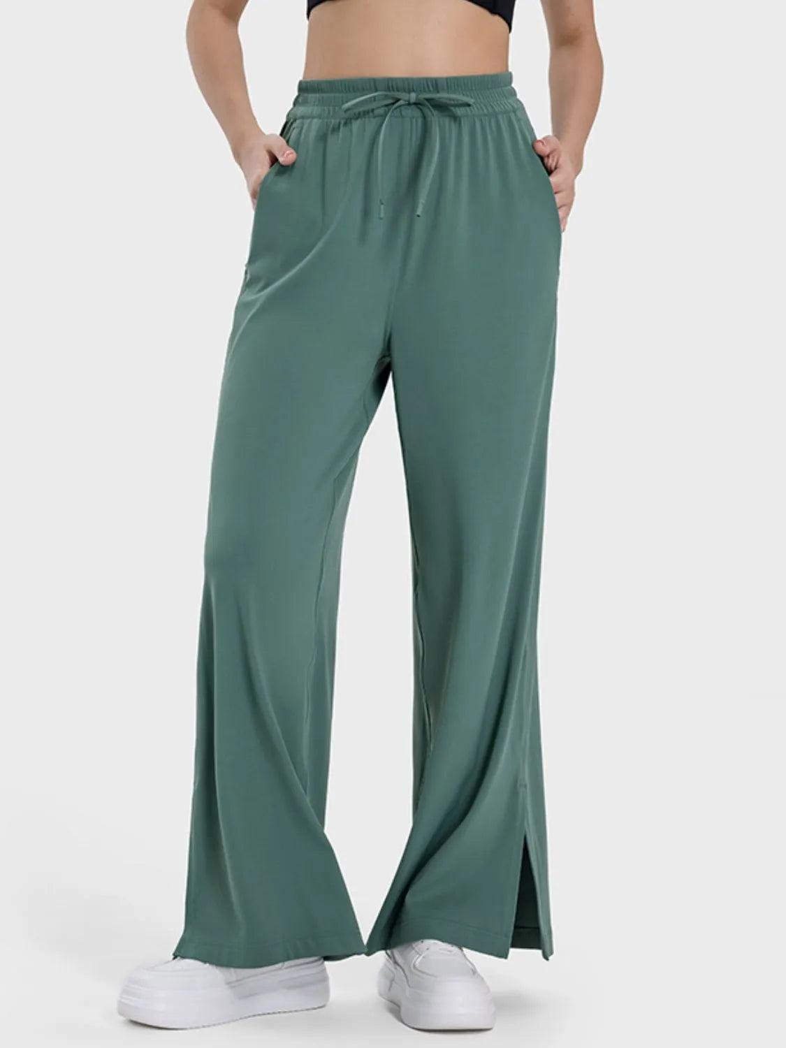 Millennia Slit Wide Leg Active Pants - Wellen Fashion