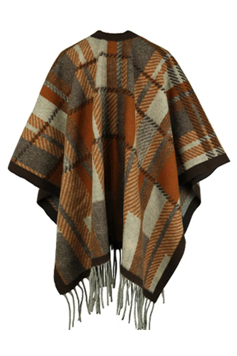 Cloak Sleeve Fringe Detail Poncho - Wellen Fashion