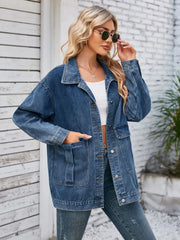 Button Up Long Sleeve Denim Jacket - Wellen Fashion