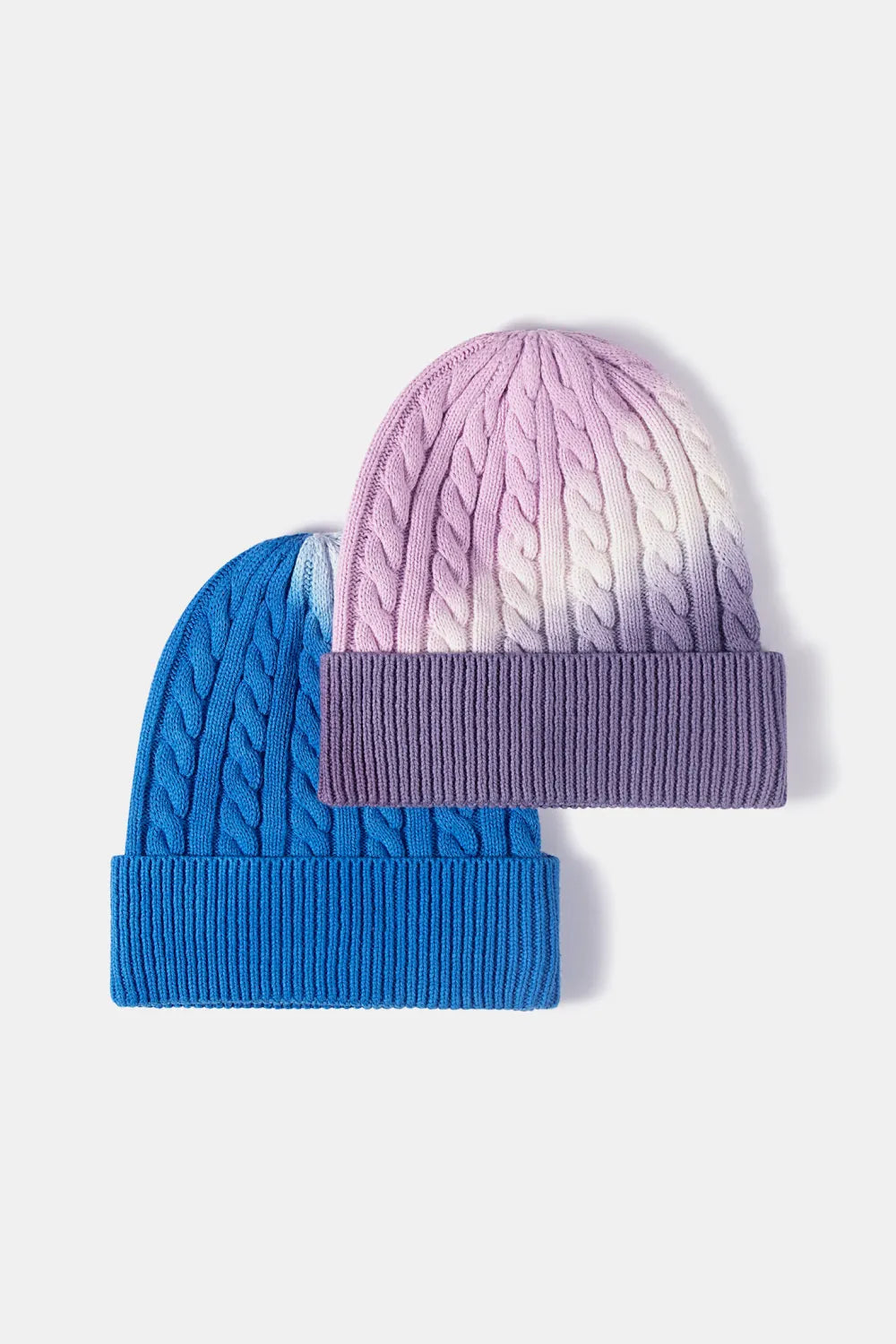 Contrast Tie-Dye Cable-Knit Cuffed Beanie - Wellen Fashion