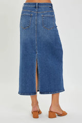 RISEN High Rise Back Slit Denim Skirt - Wellen Fashion