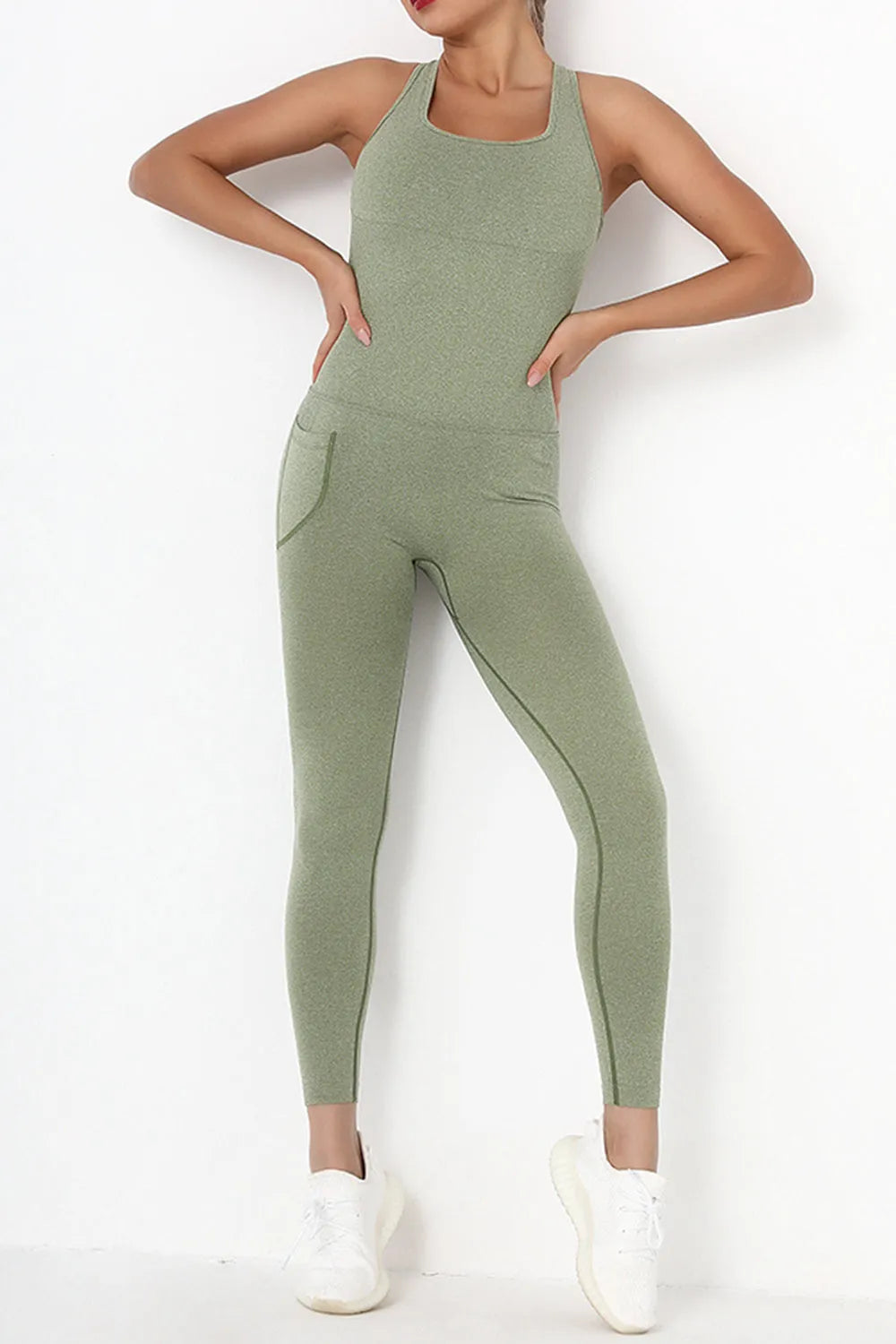 Crisscross Wide Strap Active Jumpsuit - Wellen Fashion