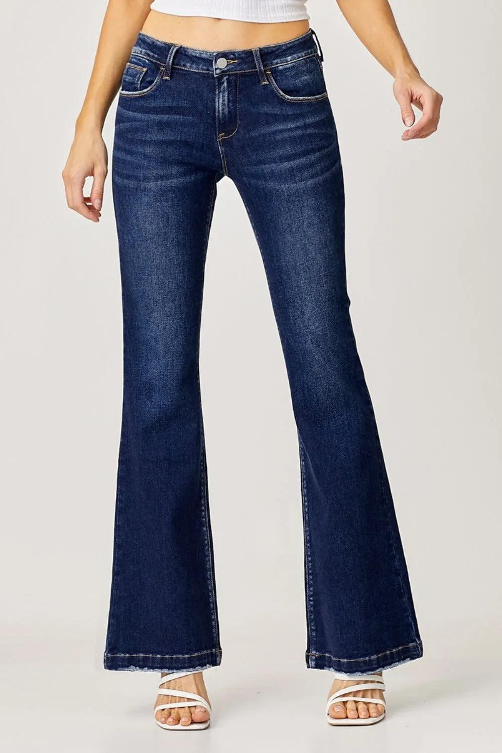 RISEN Full Size Low Rise Flare Jeans - Wellen Fashion