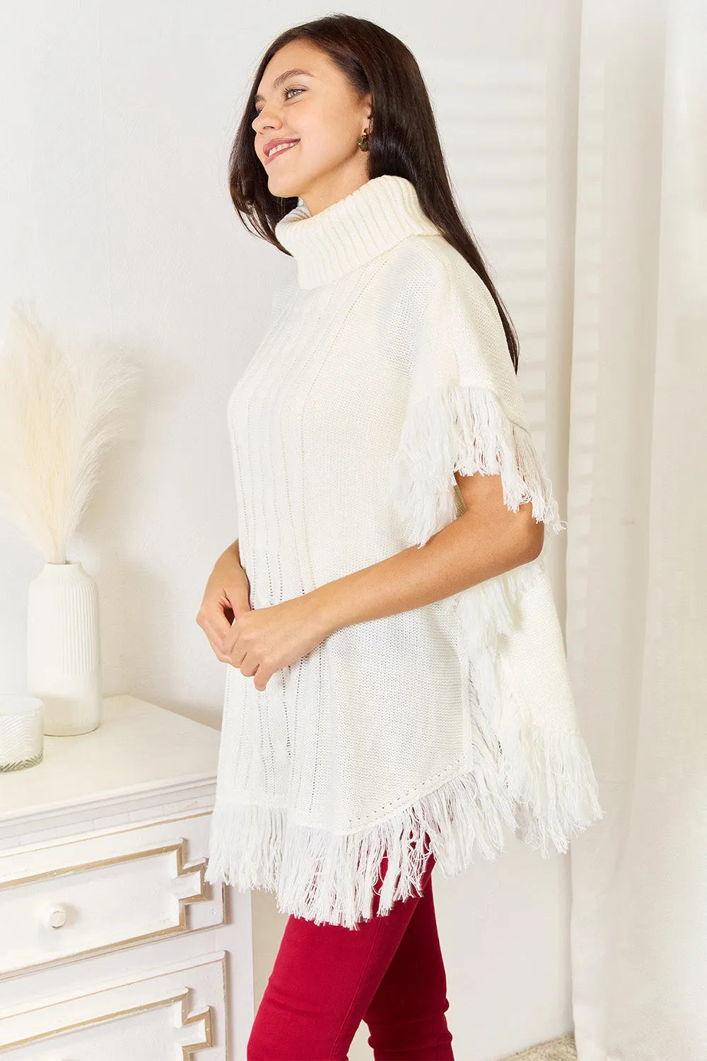 Justin Taylor Turtle Neck Fringe Poncho - Wellen Fashion