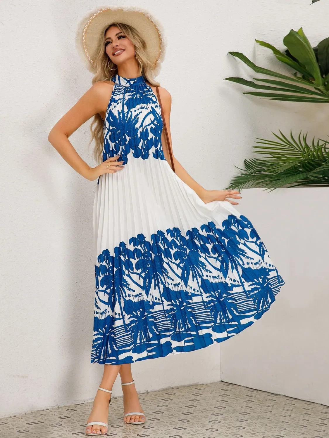 Tied Printed Sleeveless Midi Dress - Wellen Fashion