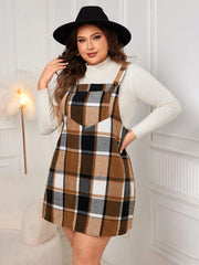 Honey Plus Size Plaid Wide Strap Overall Dress - Wellen Fashion