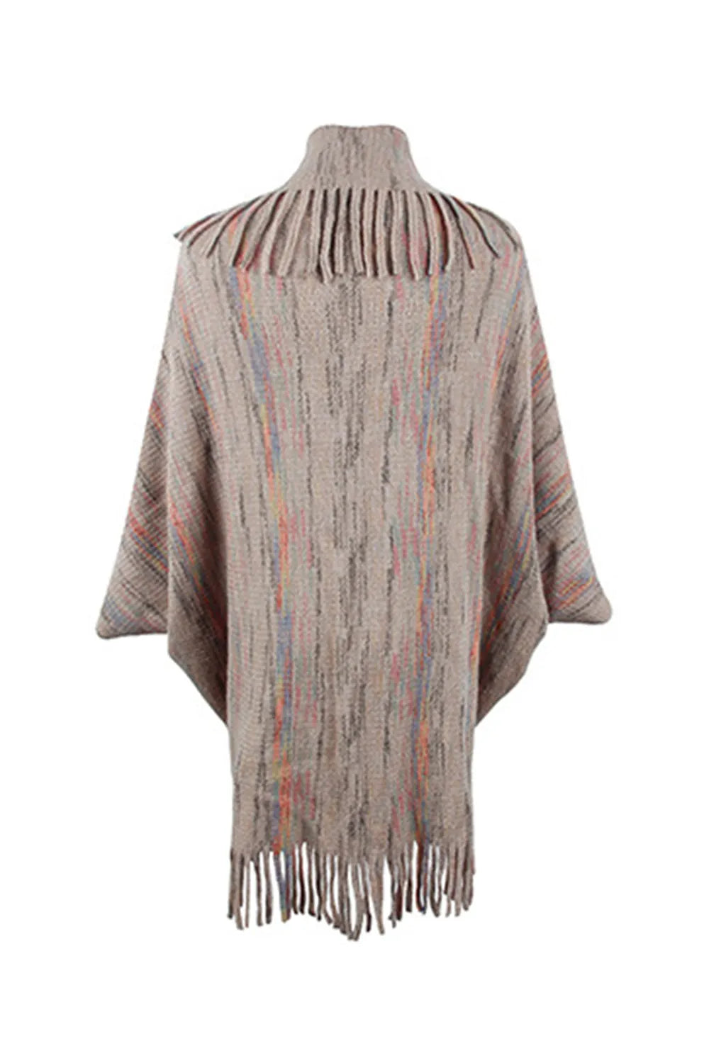 Fringe Detail Printed Poncho - Wellen Fashion